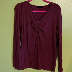 Uodim Burgundy Long Sleeve Thermal Henley With Lace Collar Size XXL